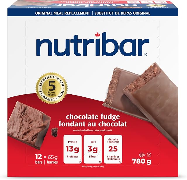 Nutribar Original Chocolate Fudge Protein Bar, Meal Replacement, High Protein 12 Count