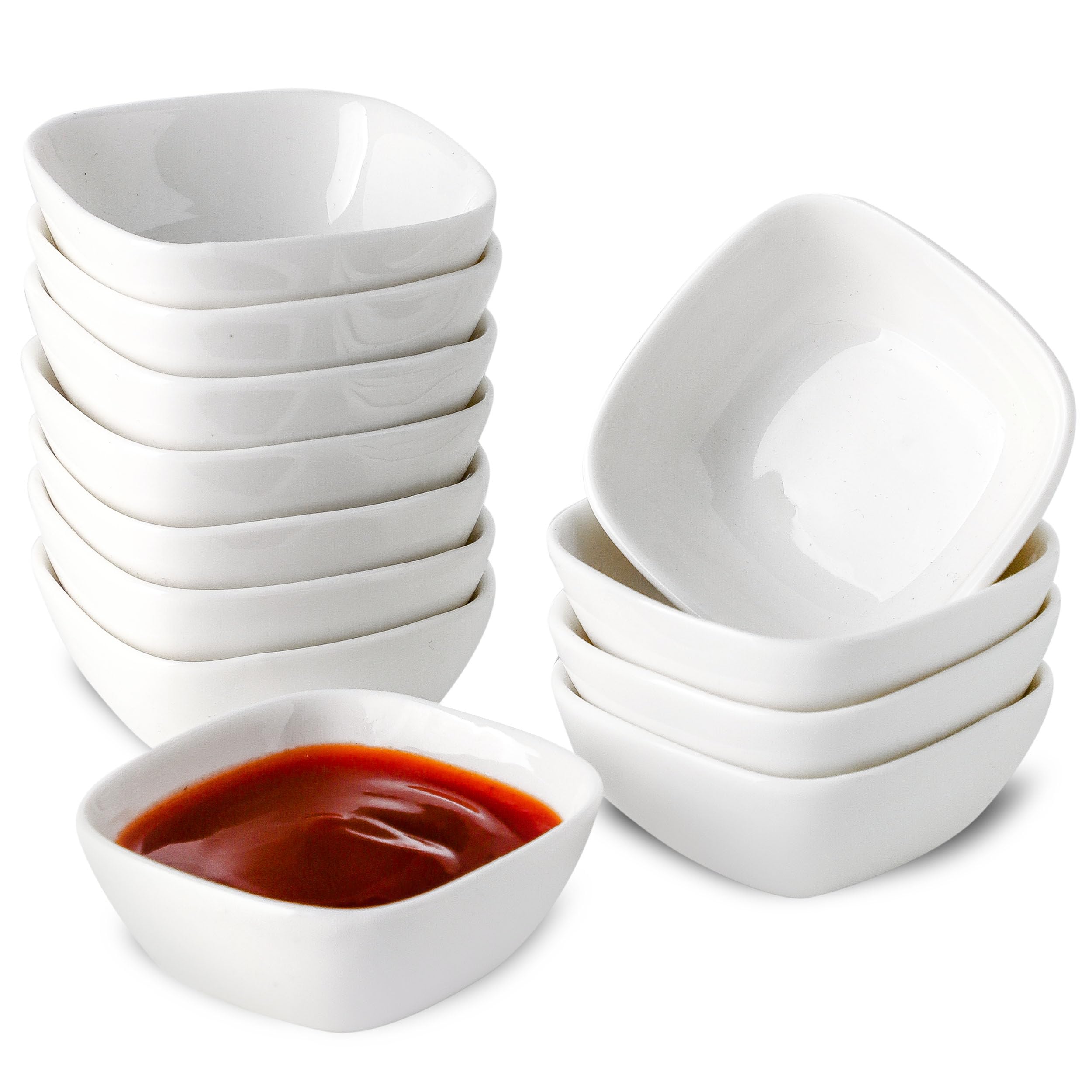Keramische sojasauskom, set van 6 keramische dipschalen, 9 x 9 x 2,4 cm duikkommen, ronde sojasauskom, stapelbare sauskommen, mini sushikom, voor sushi, dessert, ketchup (wit