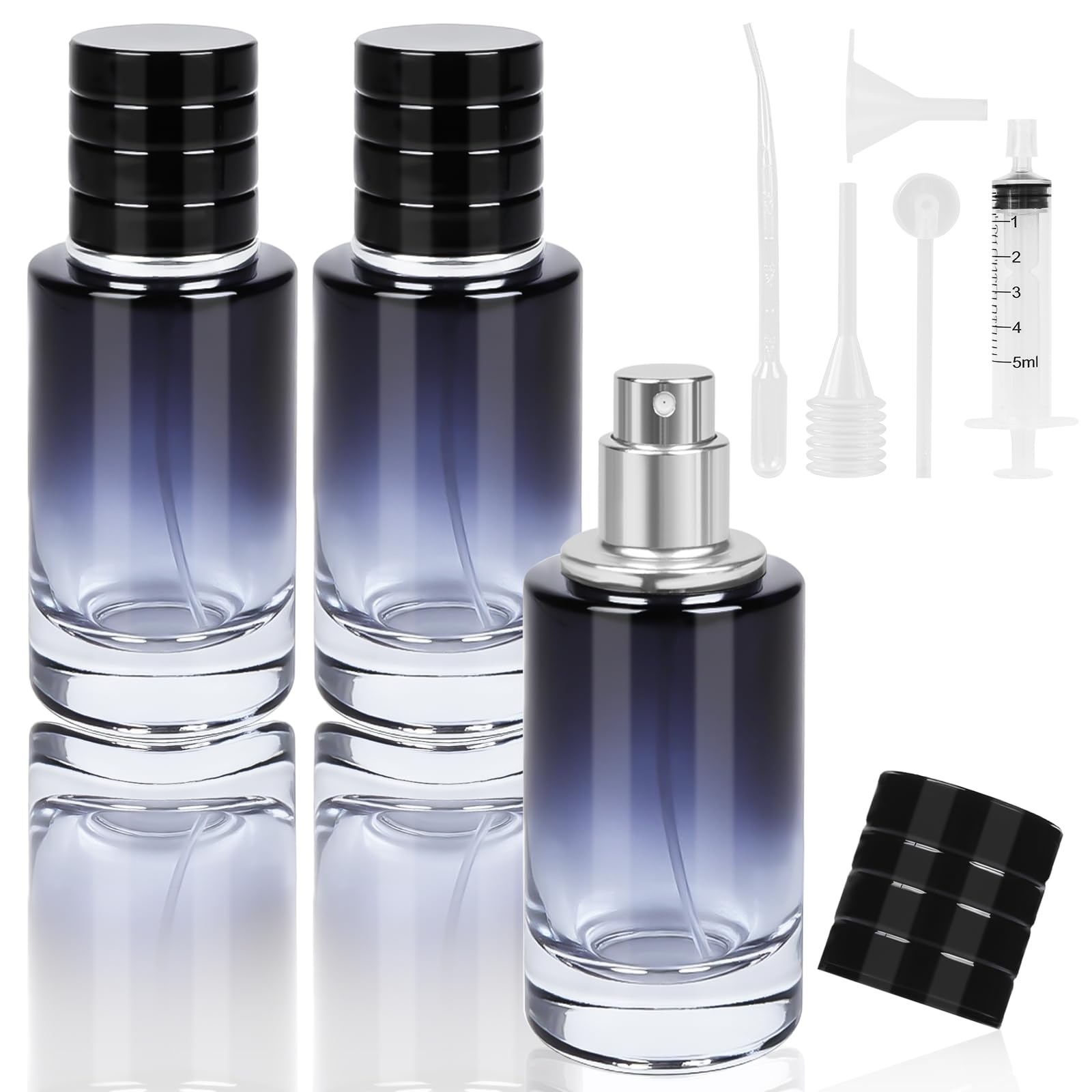 LOPHE Atomizador Perfume, 3 Pcs Frasco Perfume de Vidrio, Recargable, Bote de Perfume Portátil con Accesorios, Pulverizador Perfumer sin Fugas, Contenedor de Colonia para Viaje 30ML (Azul)