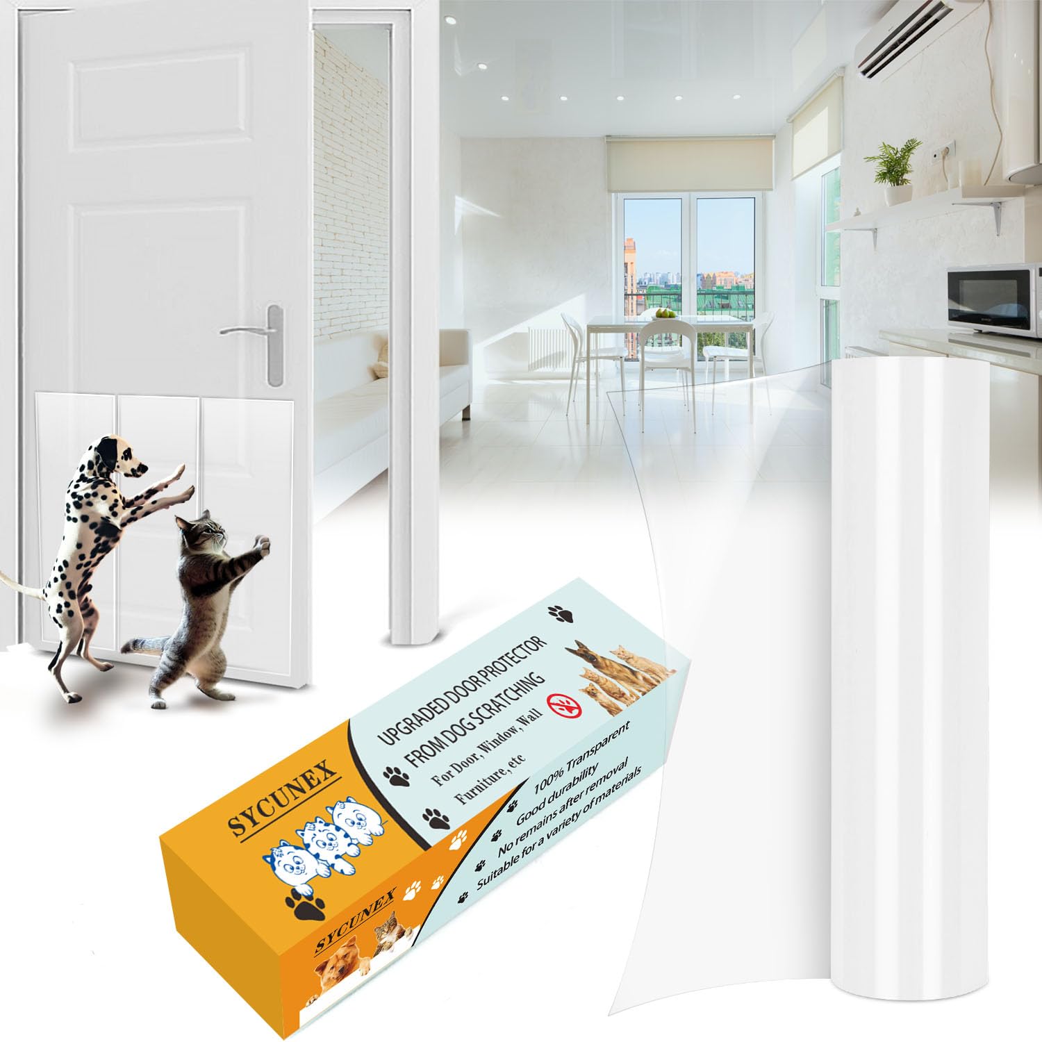 SYCSUNEX Upgraded Door Protector from Dog Cat scratchingDoor Scratch Protector, Protect Your Door, Furniture and Wall with Clear Premium Heavy Duty Door Cover Scratch Shield (B0B8638CGL) Amazon Price History, Amazon Price Tracker