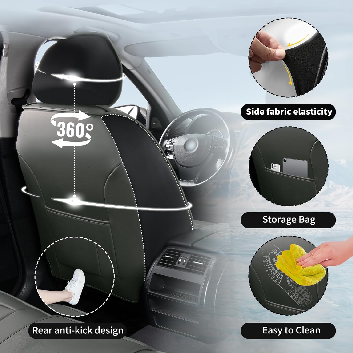 Fit Gladiator Premium Leather Car Seat Covers for Jeep Gladiator 2020-2025 2026 - Waterproof，Breathable，All-Weather Seat Cushion Protecto & Airbag Compatible, Full Set Gray&Black