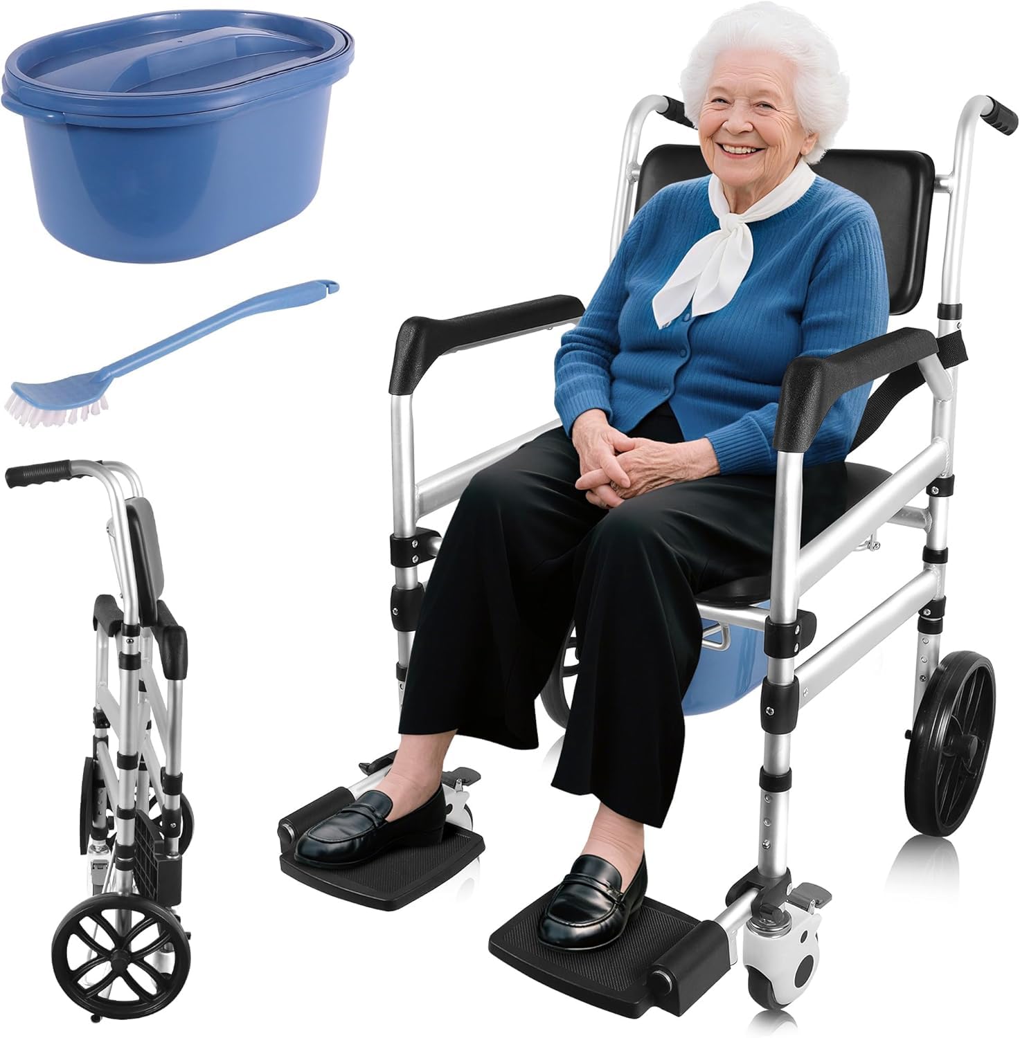 YGNVMCXJG Transport Wheelchair Lightweight Foldable, Transfer Wheelchair for Adults & Seniors, Travel Wheelchair Portable for Airplane Travel, Compact Folding Transport Chair