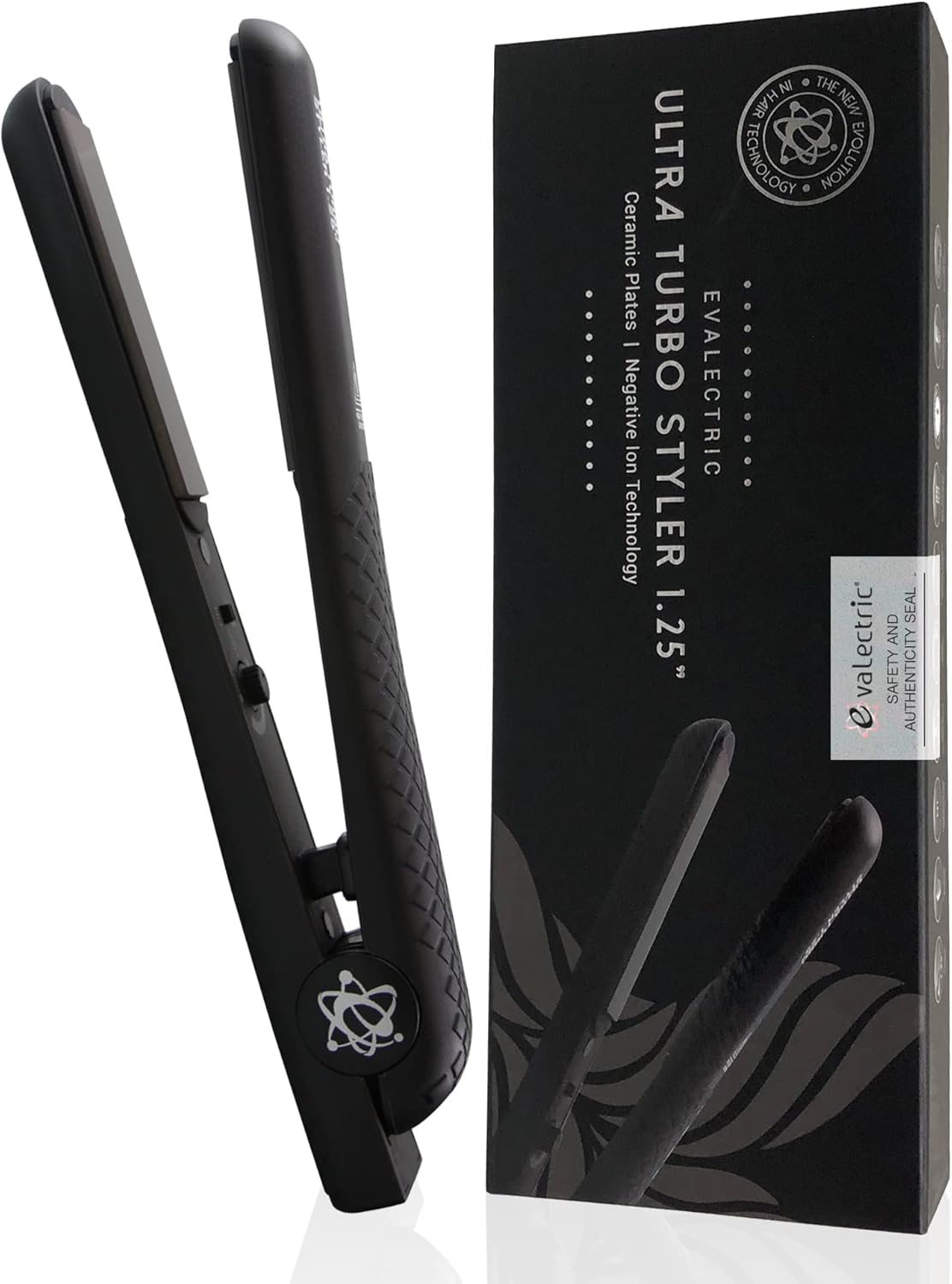 Evalectric Ultra Turbo Styler – 1.25″ Ceramic Flat Iron with Floating Plates – Dual Voltage Hair Straightener – Negative Ion Technology – Travel Friendly – Black