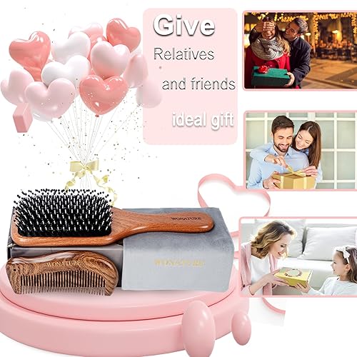 Miniatura 7 de Juego de peines de cerdas de jabalí para mujeres, hombres, cepillos desenredantes de paleta para cabello grueso, rizado, húmedo o seco,