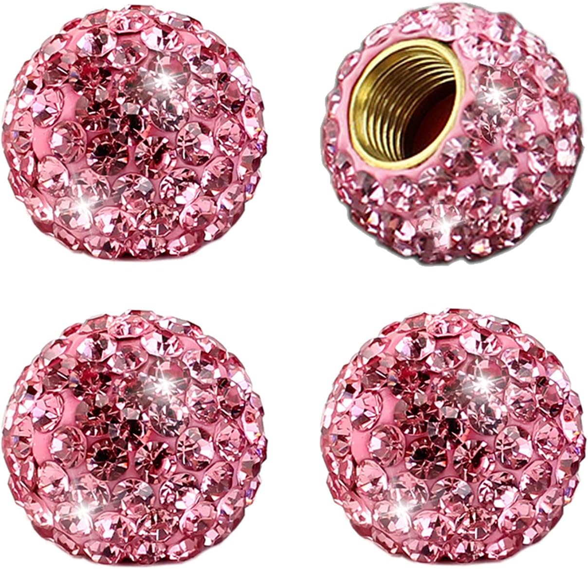 Car Wheel Tire Valve 4 Pack Handmade Crystal Rhinestone Tire Valve Stem Air Caps Cover Bling Car Accessories (Pink)