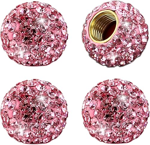 Miniatura 10 de Válvula de neumático de rueda de automóvil, paquete de 4 tapas de aire hechas a mano con diamantes de imitación de cristal, accesorios para