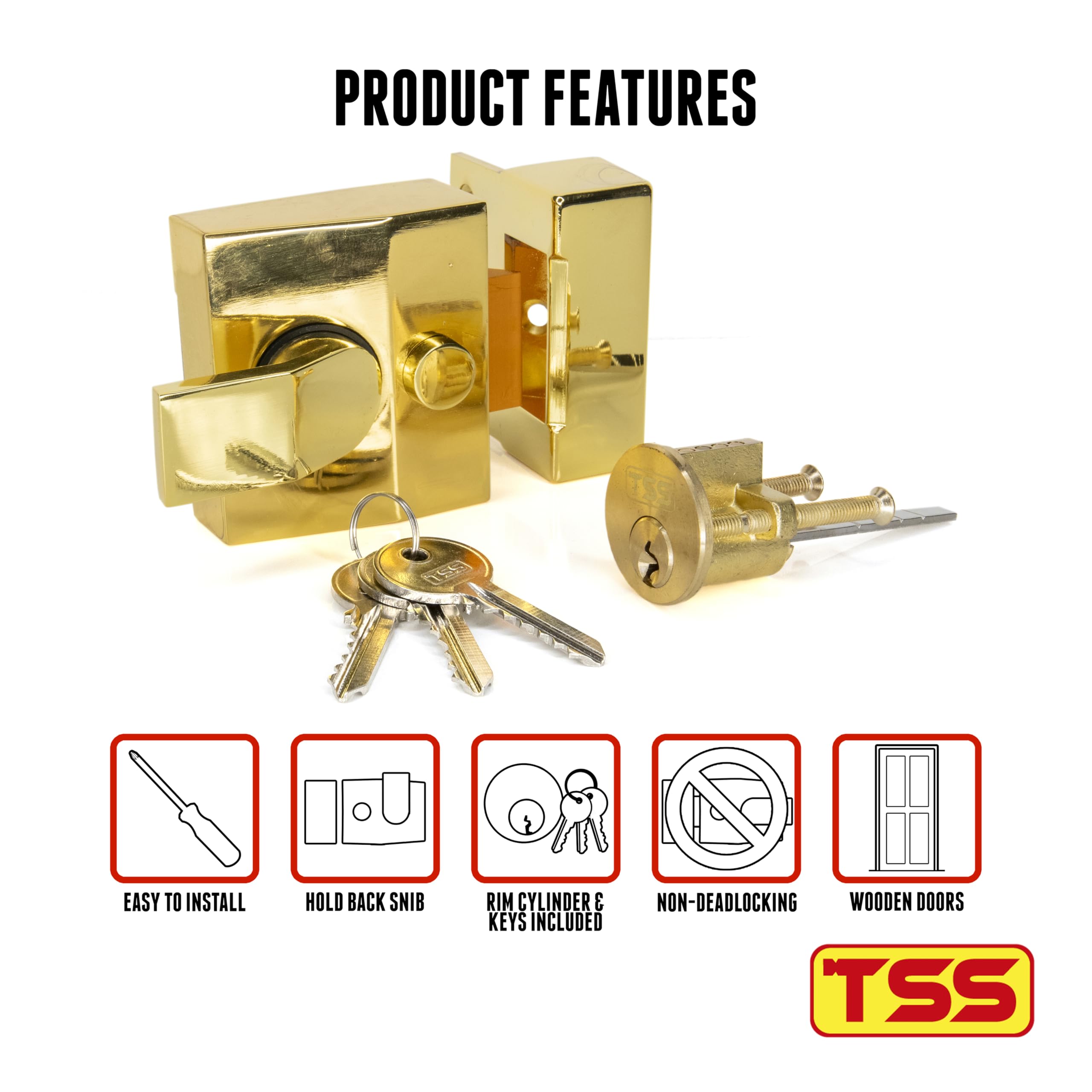 TSS Modern Non-Deadlocking Nightlatch, 40mm Backset - Image 4