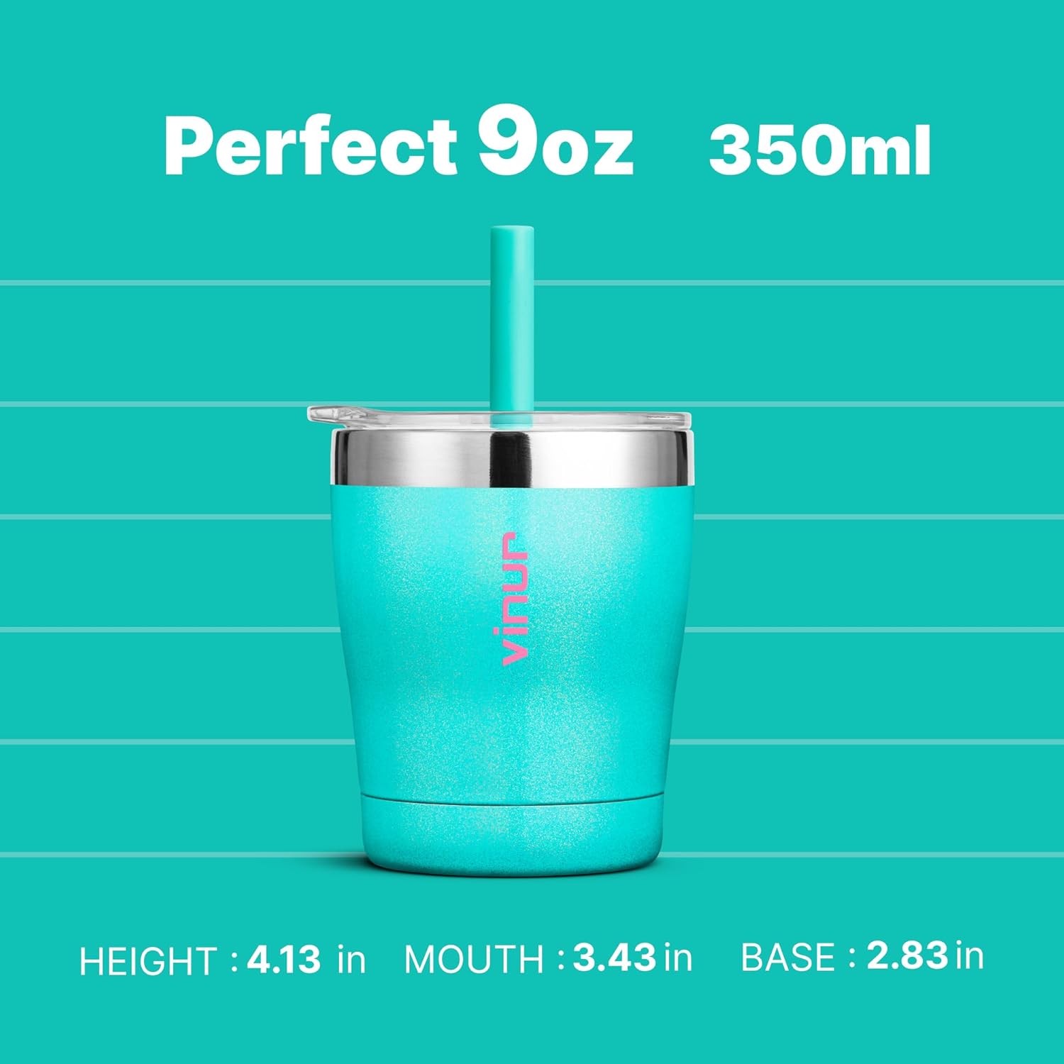 VINUR Small Tumbler with Straw-Kids Stainless Steel Vacuum Insulated Water Cup with Lid, 9 oz - Image 3
