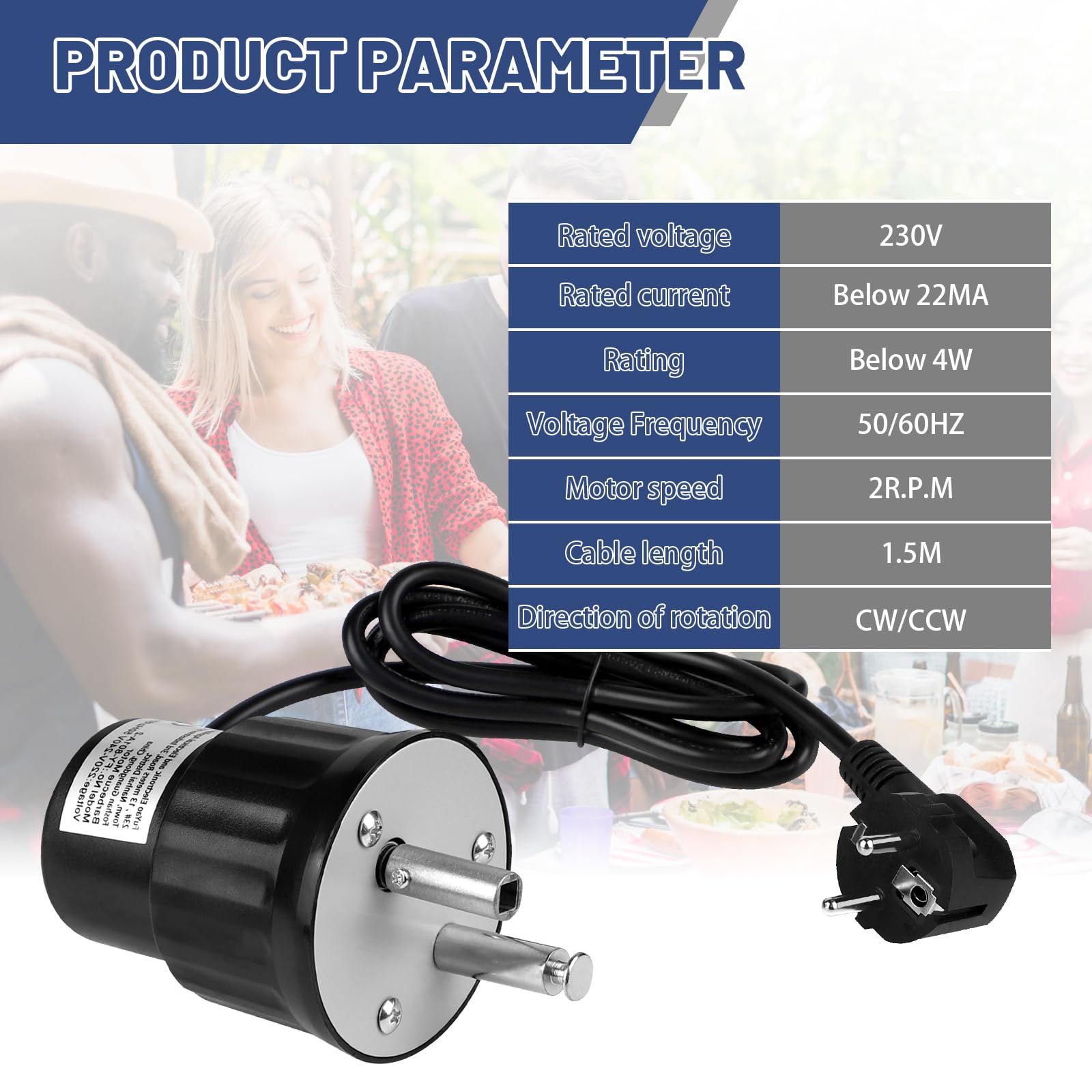 EXLECO Motor Giratorio para Parrilla de Barbacoa Motor Eléctrica 220V 230V 240V Rotador Accesorio para Asado Grill para Fiestas en el Hogar Picnic al Aire Libre Camping Barbecue Negro