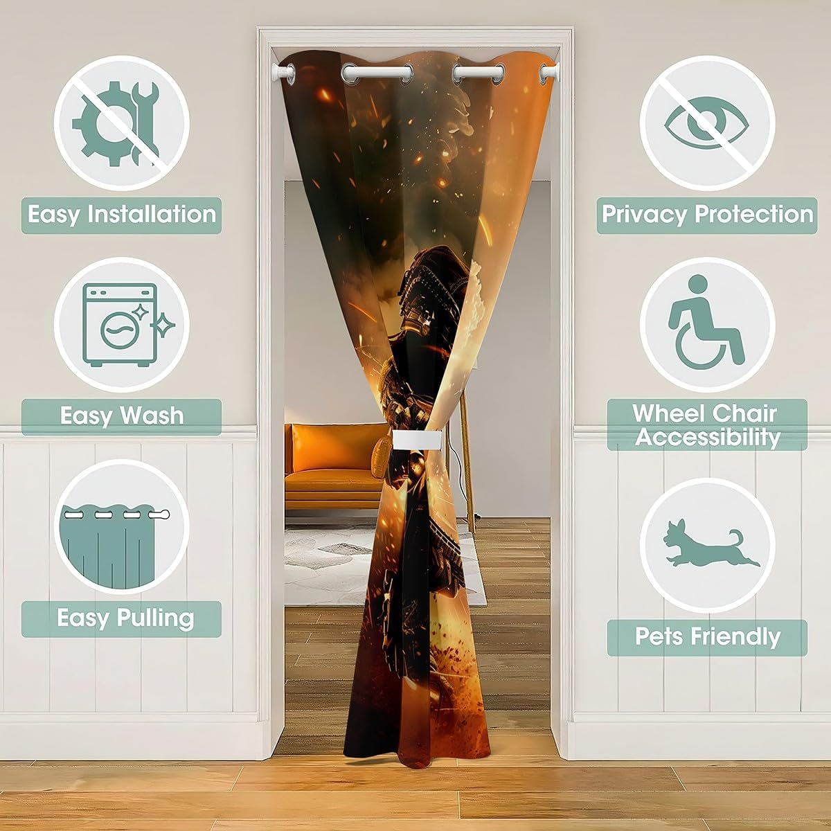 American Soldier Door Curtain Army Rifle Machine Doorway Curtain for Closet Door Camo Soldiers Lover Closet Curtain Military Themed Drape for Bedroom Privacy 1 Panel 34" W X 80" L