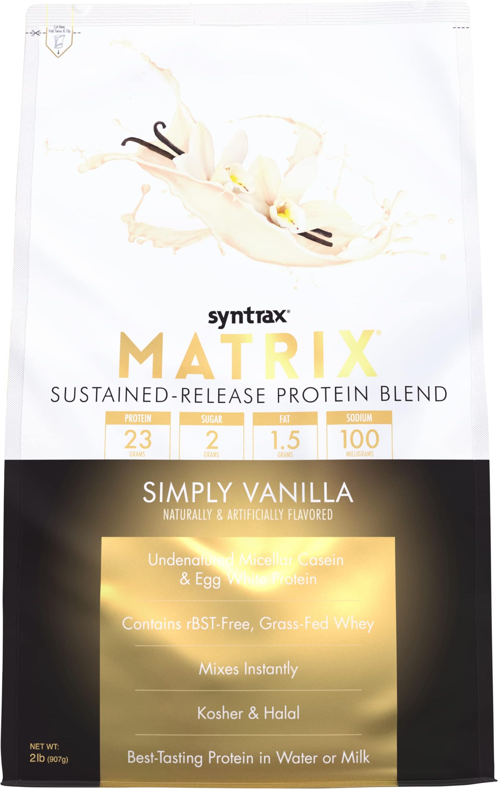 Syntrax Nutrition Matrix - Sustained-Release Protein Blend, Simply Vanilla 2 lbs. Real Vanilla Bean Specks