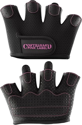 Contraband Pink Label 5537 - Guantes de levantamiento de pesas para mujer con acolchado de silicona Grip-Lock (par) - Mitad guantes minimalistas -