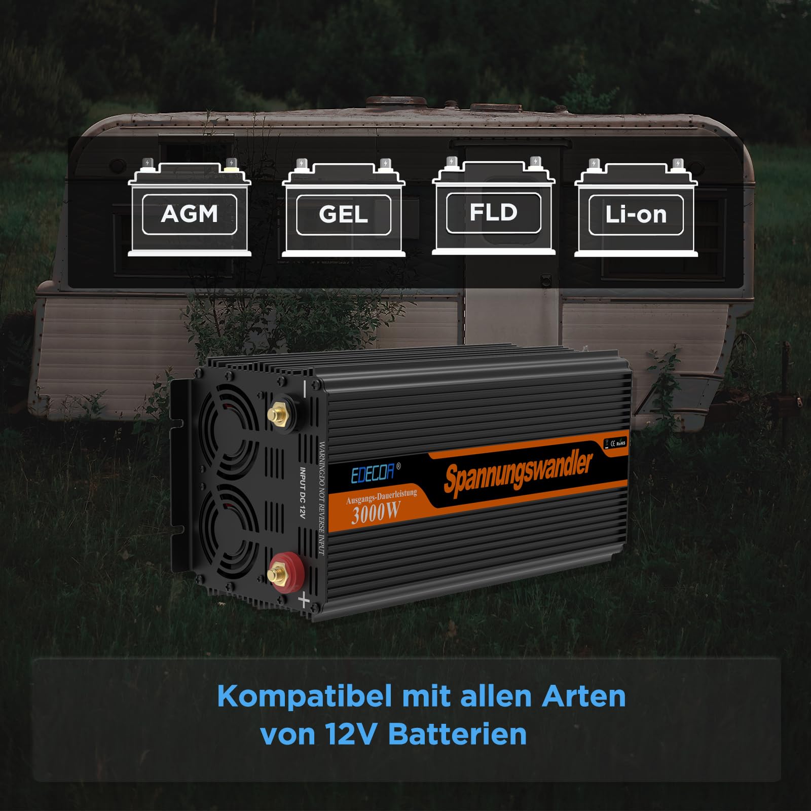 EDECOA Wechselrichter 3000w 12v 230v Spannungswandler Modifizierte Sinuswelle mit Neuer Fernbedienung 2X USB und Bildschirm LCD für Sonnenkollektor KFZ Wohnmobil
