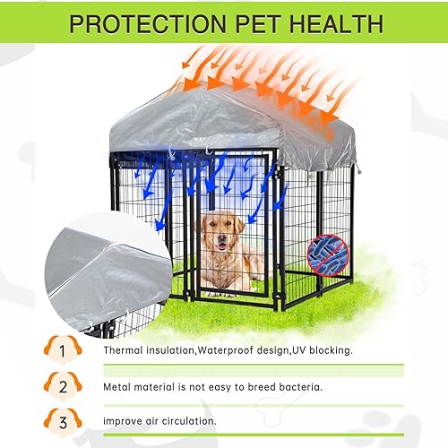 Miniatura 2 de Perrera para perros grandes y resistentes 4 x 4 x 43 pies alambre soldado de metal con techo impermeable resistente a los rayos UV