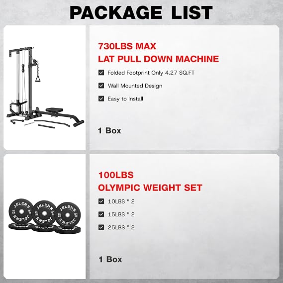 JELENS RC01 2 in 1 Rowing Cable Machine, WallMounted LAT Pulldown Machine, 16 Adjustable Positions, Home Gym Pulley System with Training Attachments