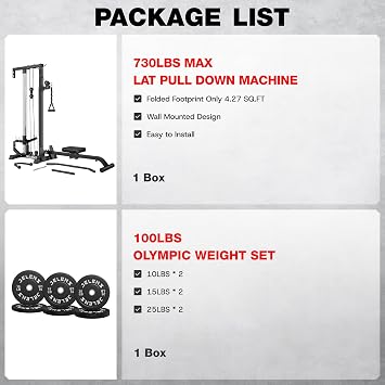 JELENS RC01 2 in 1 Rowing Cable Machine, WallMounted LAT Pulldown Machine, 16 Adjustable Positions, Home Gym Pulley System with Training Attachments
