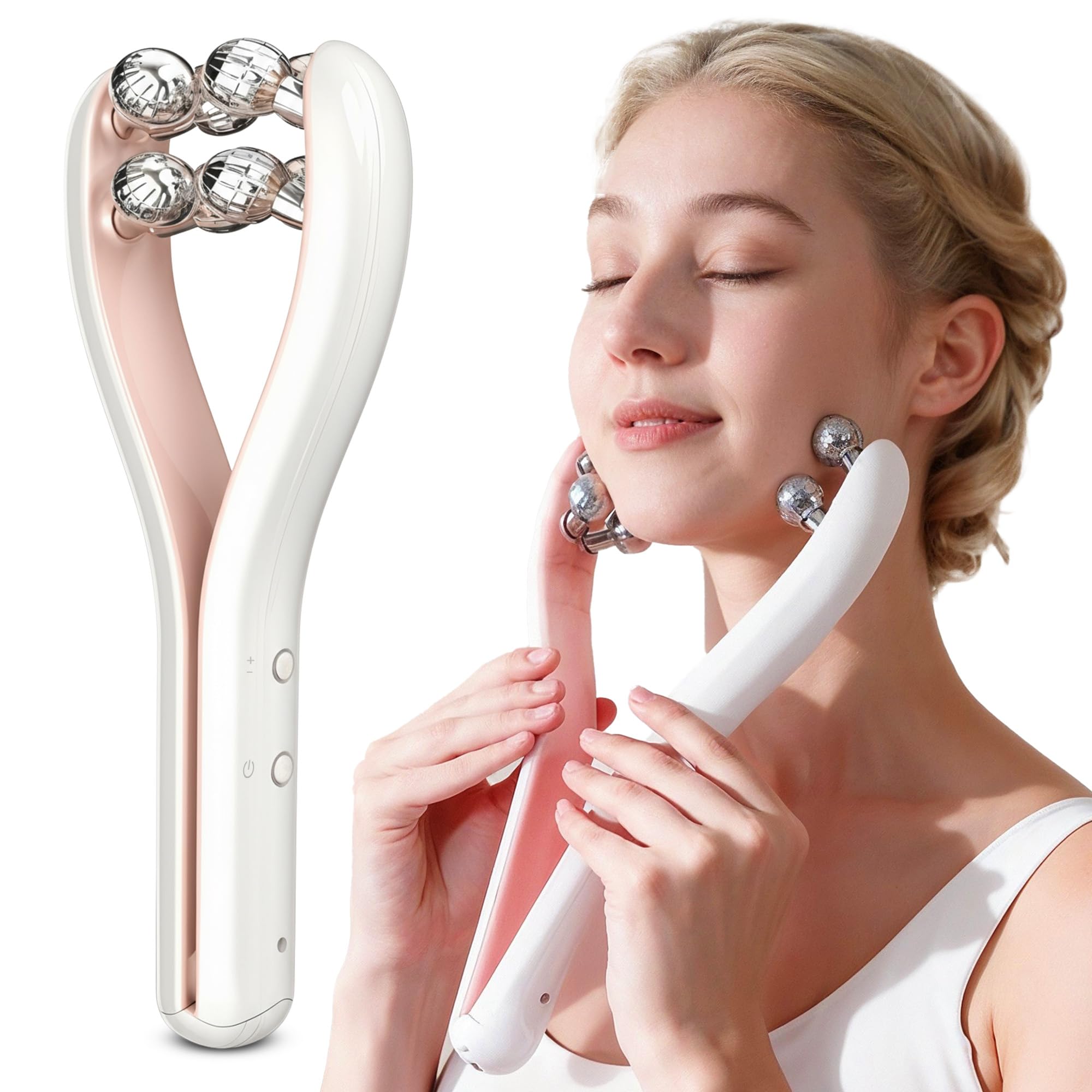 HAMINOS Masajeador Facial con Microcorrientes y Rodillo 3D, 3 Niveles de Intensidad, Masajeador Facial Eléctrico para Lifting, Rostro, Cuello, Brazos y Piernas, Recargable USB-C