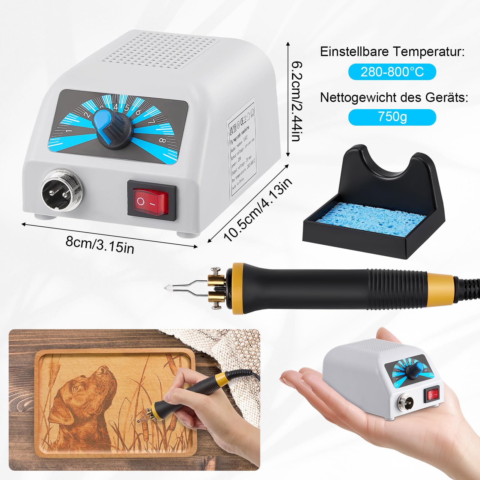 Brandmalerei Set mit Digitalanzeige 280-800°C, Brandmalkolben Profi Holzverbrennungsset mit 30 Drahtspitzen, Schnelles Aufheizen Ergonomischer Griff, für Anfänger DIY Basteln Holz Gravur, Standard