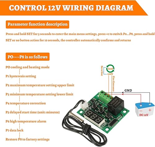 Miniatura 4 de W1209 12V DC Controlador de Temperatura Digital Tablero Micro Termostato Digital -58.0-230.0 F Interruptor electrónico de control de temperatura de