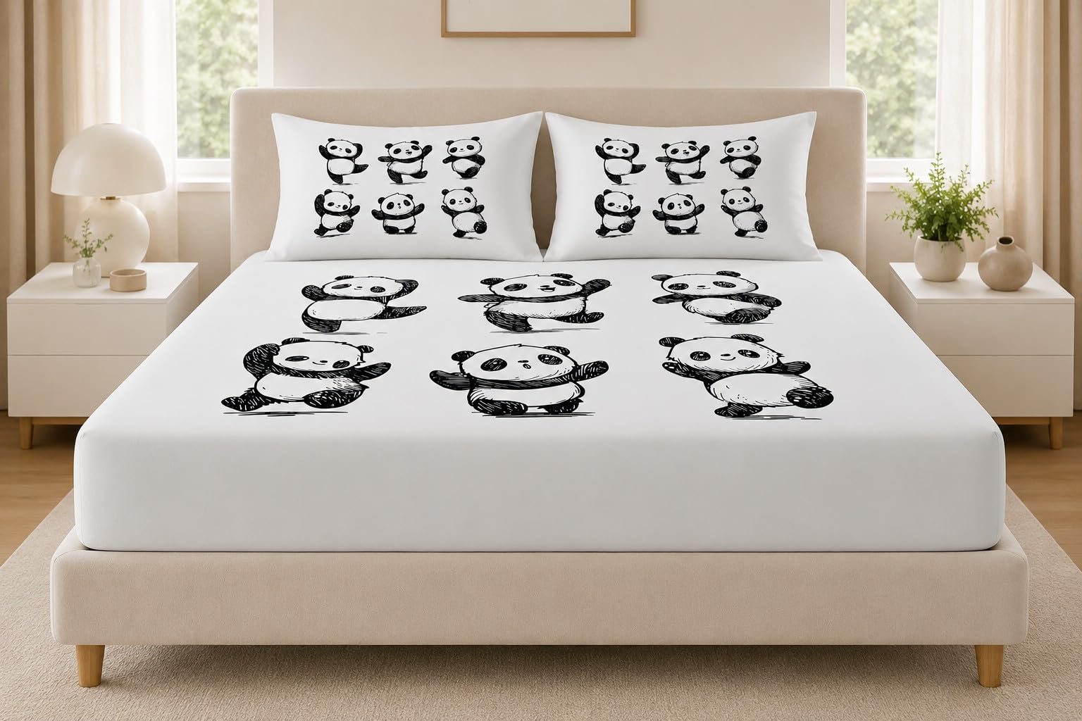 Lenzuolo con Angoli Matrimoniale Motivo Panda 200x200 cm