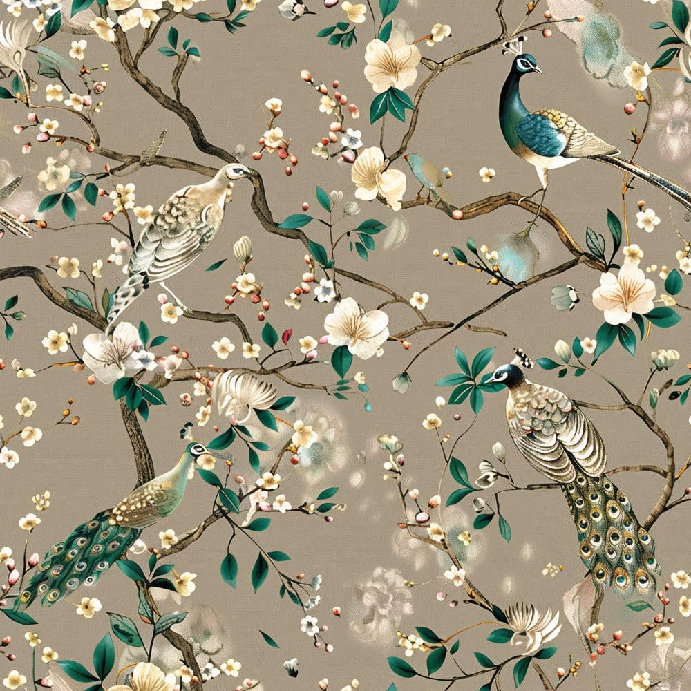 Jiaoqss R Peel And Stick Wallpape Vintage Flowers Peacock Oriental Self Adhesive Wallpape Vinyl Self Adhesive Contact Pape Fo Home Bedroom Cabinets And Kitchen Deco