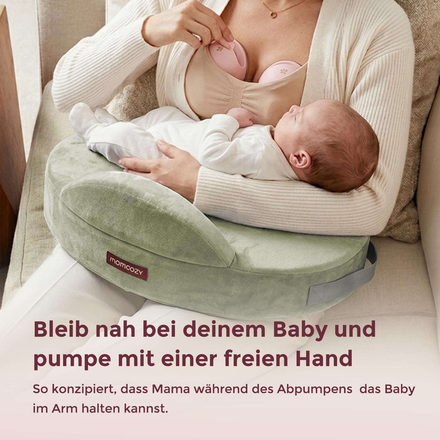 Momcozy Stillkissen mit Sicherheitsstütze – Fester und federnder Memory-Schaum – Stabile, ergonomische Unterstützung und Komfort – Breiteres Stillkissen, Verstellbarer, Abnehmbarer Bezug，Grün