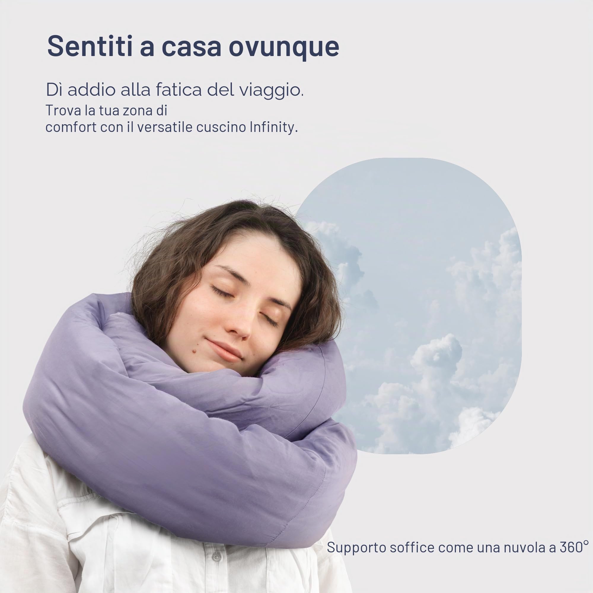 Huzi Infinity Pillow - Cuscino da viaggio per il collo, versatile e morbido, con supporto a 360°, lavabile in lavatrice, per casa, viaggi, volo, viaggi su strada (viola)