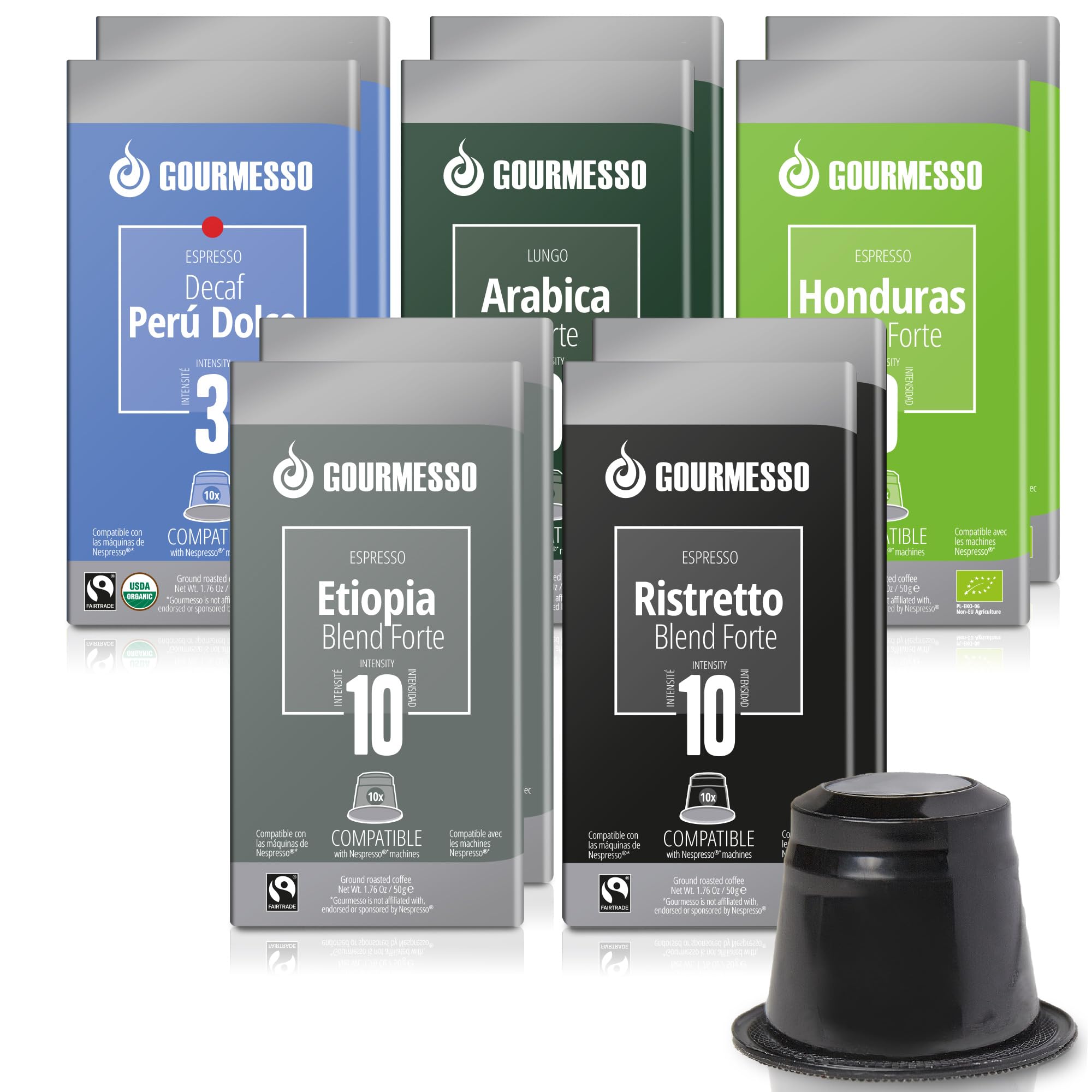 100ct Gourmesso Espresso Pods I Compatible with Nespresso Originalline Machines I 100% Fair Trade & Organic I Dark, Medium and Light Roast I Espresso