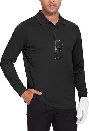 JWM Camisas polo de golf de manga larga para hombre, atléticas, casuales, con cuello de rendimiento, ligeras, de secado rápido, UPF50