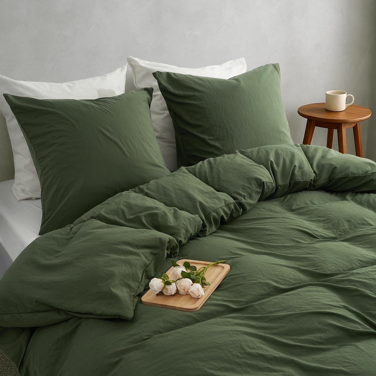 Funda Nórdica Cama 90 Verde Oliva, Microfibra Prelavada Súper Suave Tacto Algodón, Certificación Oeko-Tex, 2 Fundas 135x200 + 2 Almohadas 80x80 cm