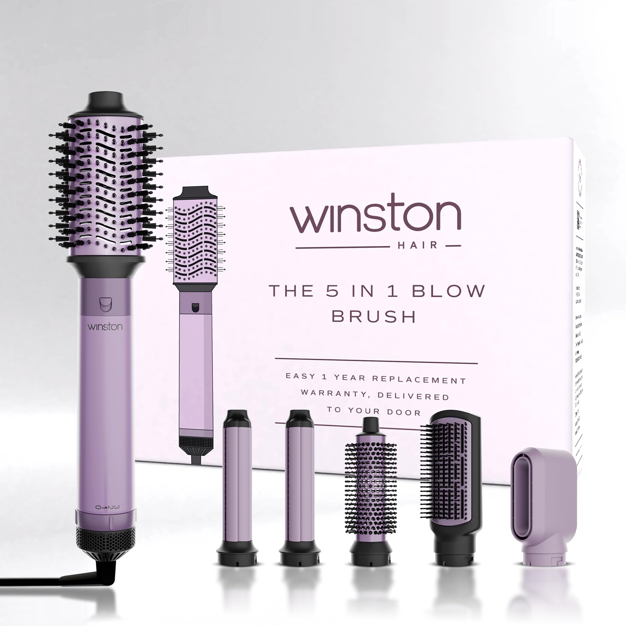 Winston 5-in-1 Hair Styling Blow Brush for Women - 1200W | Air Brush with Auto Wrap Curler, Hair Dryer, Straightening Brush & Curl Enhancer Suitable for All Hair Types (Purple) (Purple)