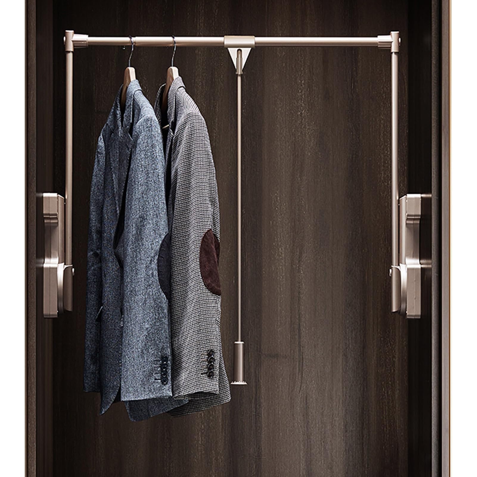 Cintre à double rembourrage et tringle escamotable dorée pour rangement de dressing