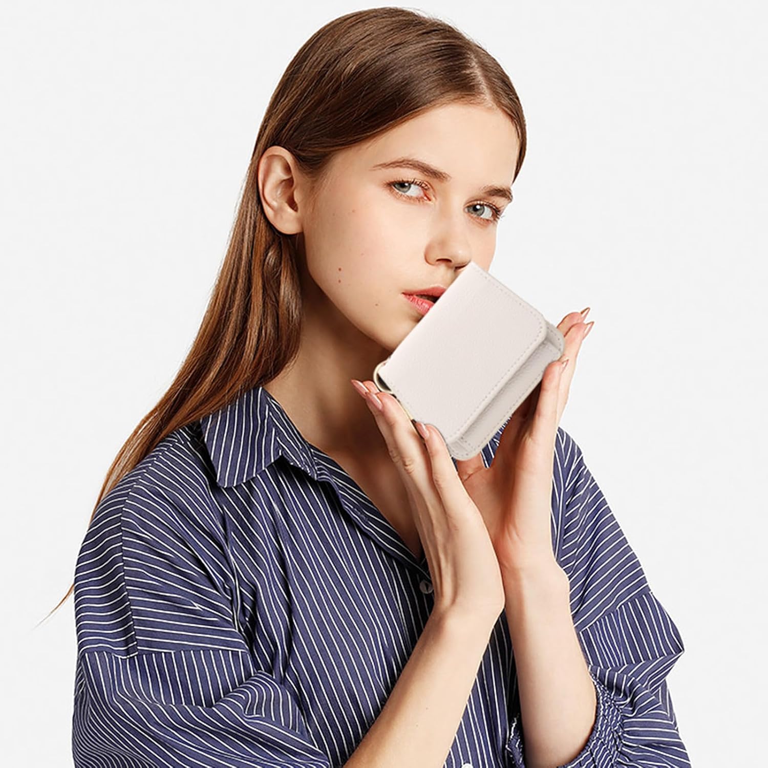 SENDEFN Small Credit Card Holder Wallets for Women RFID Blocking Leather Keychain Tri-Fold Zipper Pocket Coin Purse - Image 5