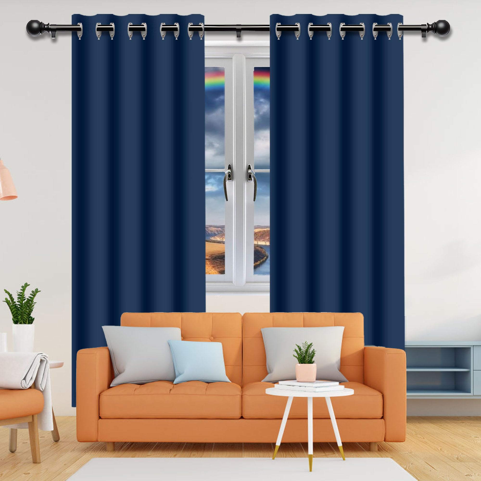 Rideau occultant bleu foncé 154x204 cm pour isolation phonique et thermique de chambre