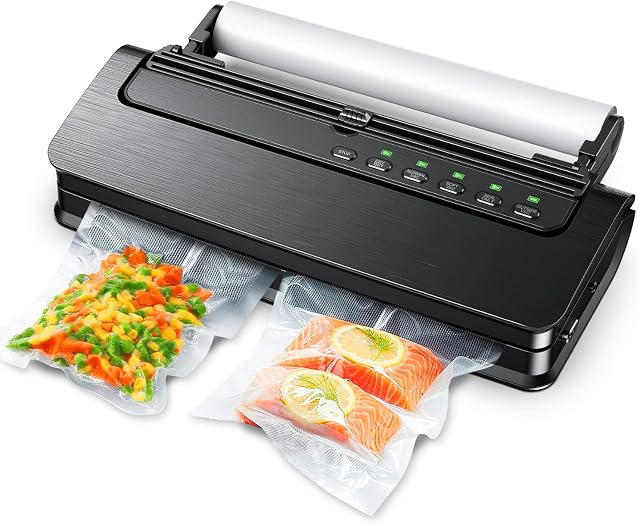 Vacuum Sealer Machine, Food Vacuum Sealer 5-in-1 for Sous Vide Cooking, Automatic Vacuum Packing Machine for Food Preservation with Dry and Wet Mode, Built-in Cutter, Starter Kit Roll and Holder