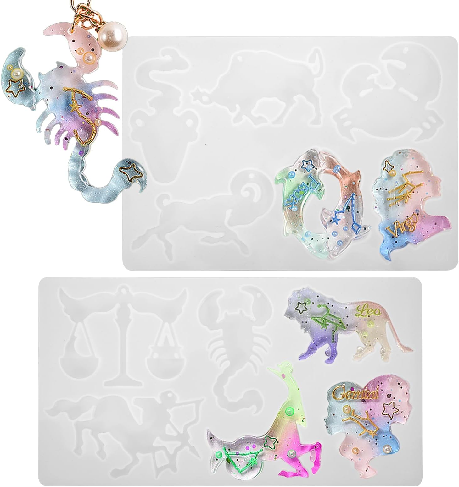 12-Cavity Zodiac Animal Resin Molds, Silicone Mold Set for Keychain, Zodiac Keychain Resin Mold for Decor, Epoxy Candy Molds for DIY Jewelry, Pendant, Earrings, Necklace Art Crafts