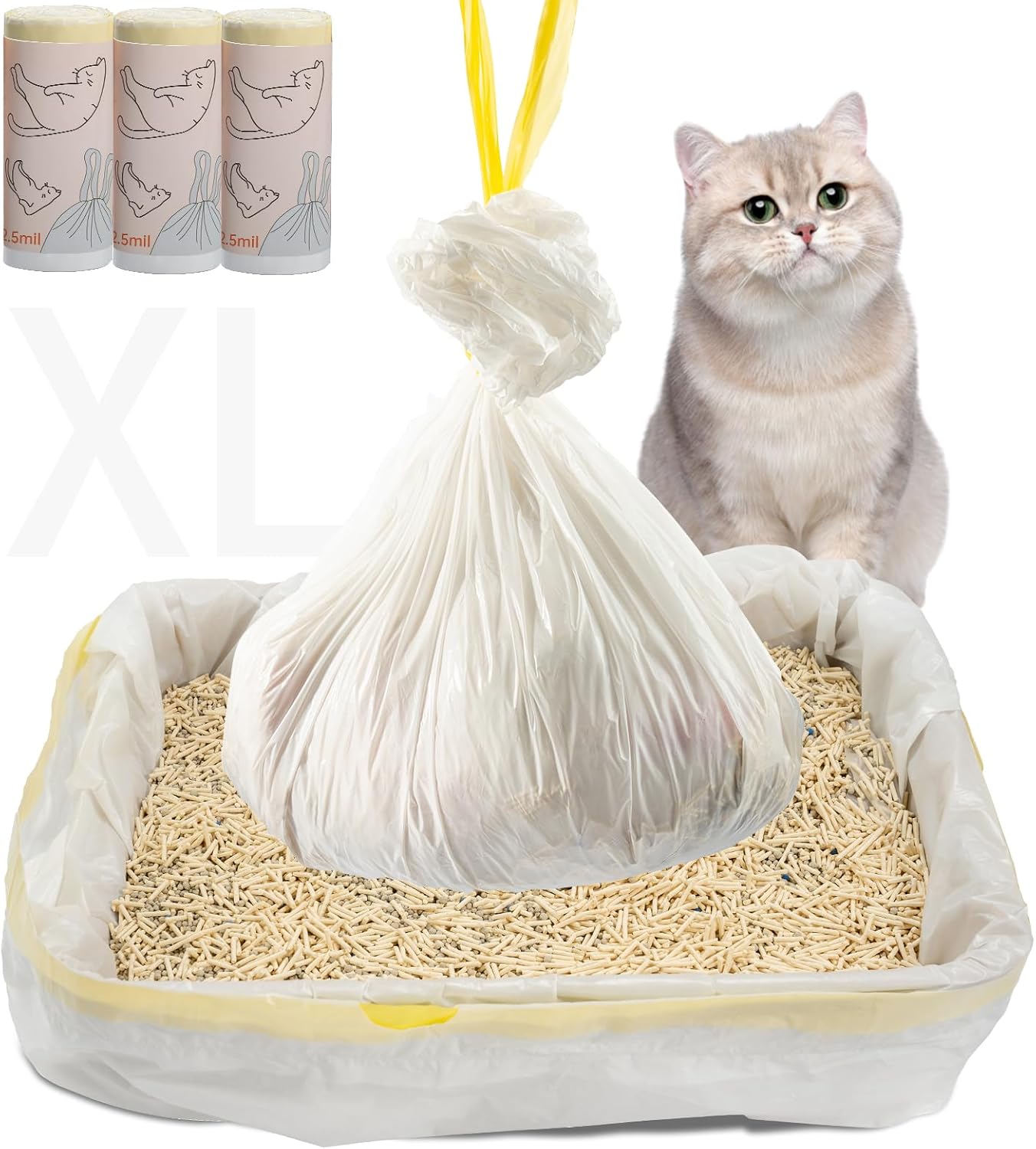 30 Count Litter Box Liners Jumbo 45" x 18" Tear Resistant Cat Litter Bags Liners 2.5MIL Thicken Drawstring Durable Cat Pan Liners Extra Large Kitty Litter Box Bag Disposable Pet litter Bags