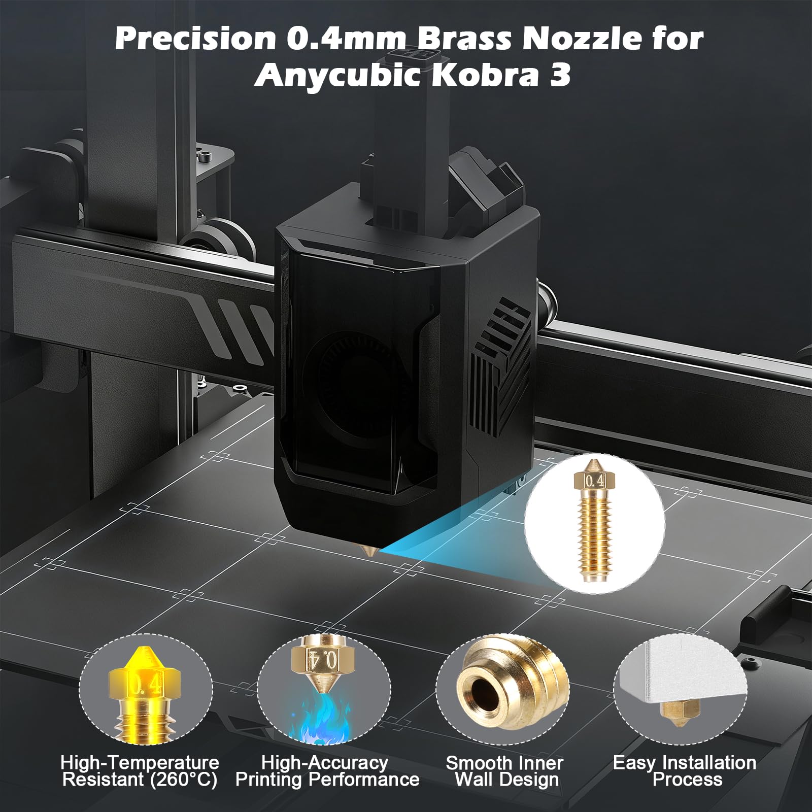 Fentar Zestaw Hotend do Anycubic Kobra 3, część zamienna i ulepszenie drukarki 3D, kompatybilny z Kobra 3 Combo z 3 mosiężnymi dyszami 0,4 mm, 10 igieł do czyszczenia