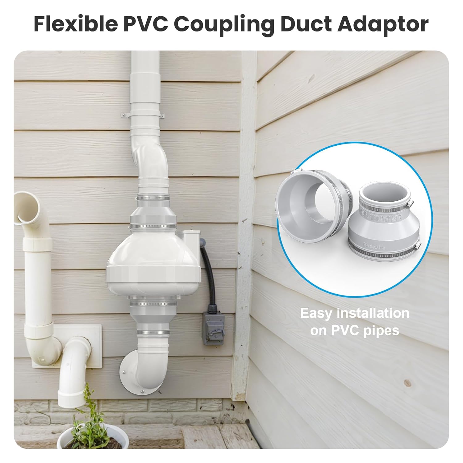 BaseAire Radon Exhaust Fan Adapter 4 Inch to 3 Inch, Ideal for RadonEx 15F Radon Fan