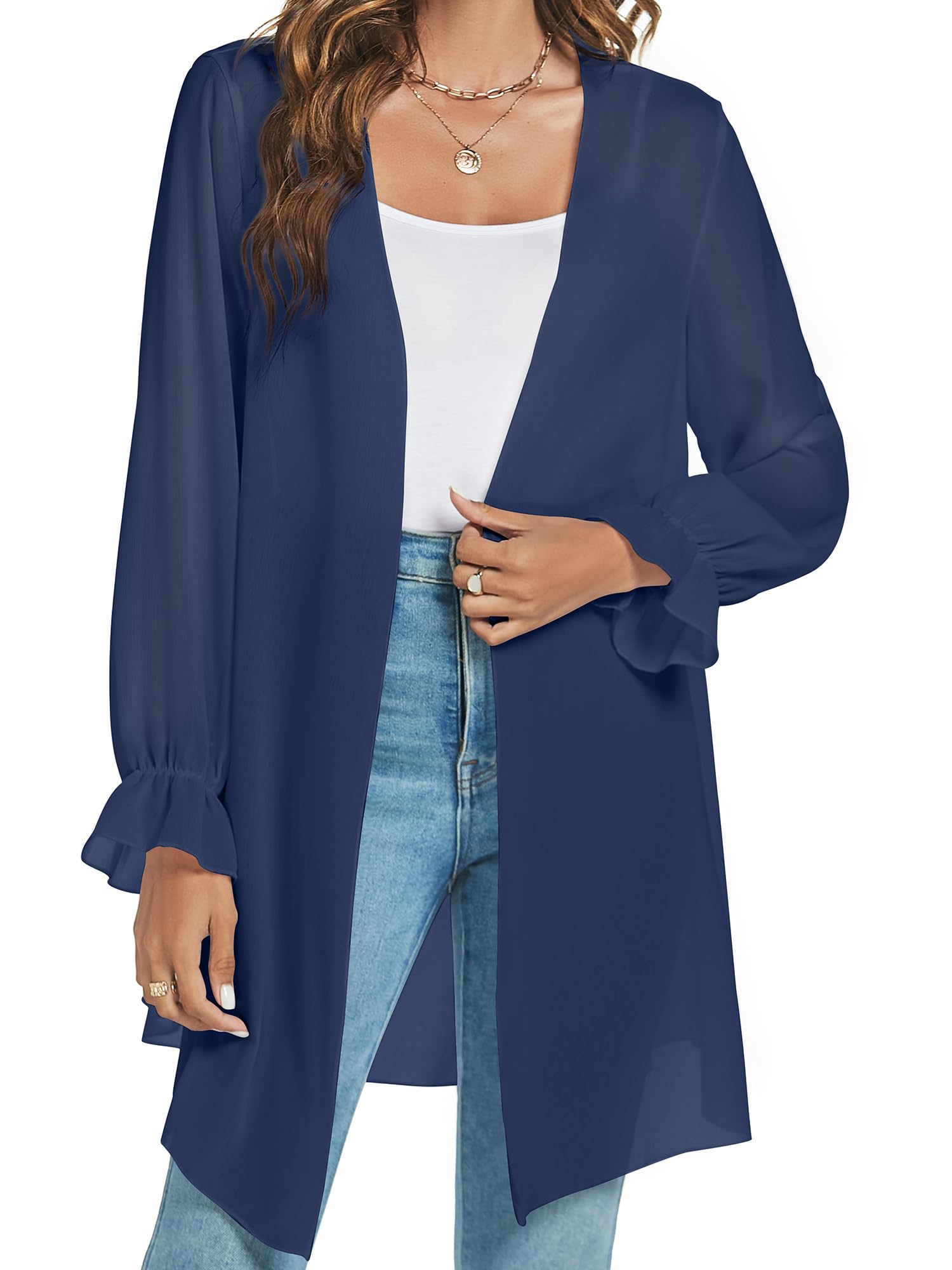Cardigan Donna Lungo Kimono Leggero Elegante Boho Copricostume Mare Maniche Lunghe Casual Cardigan