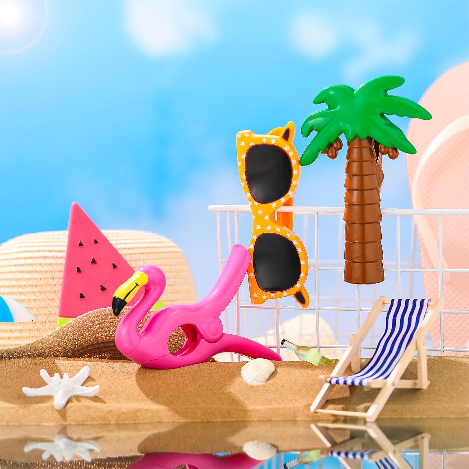 8 Pcs Beach Towel Clips for Beach Chairs Jumbo Size Towel Clips Beach Towel Holder Clothes Pins for Lounge Chair, Cruise Clothes Lines, Patio and Holiday Pool(Flamingo Style)