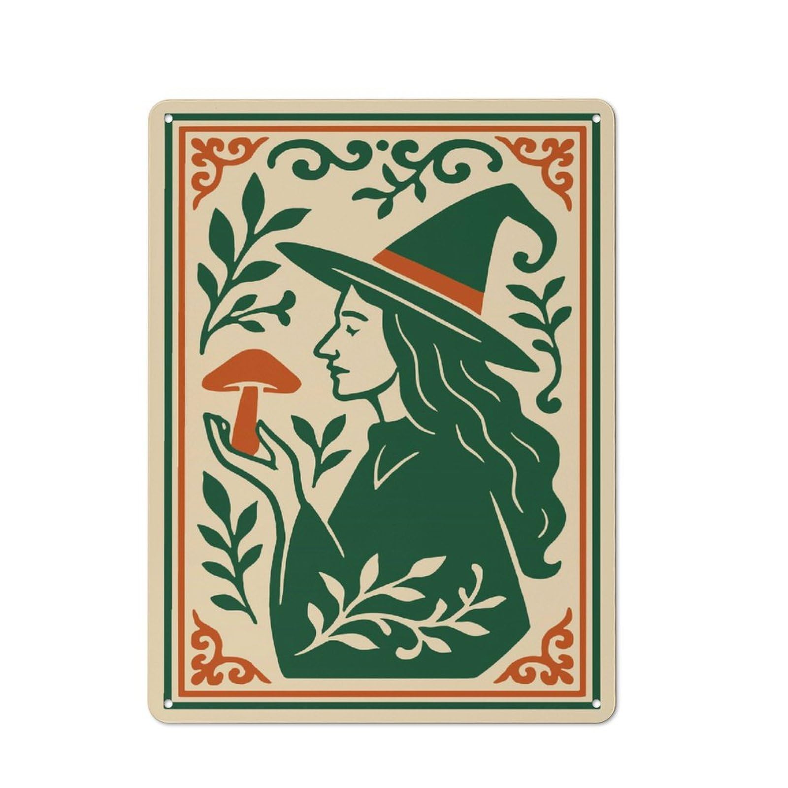 Junmoney Style-17 Witch With Mushroom Illustration Vintage Metal Wall Decor 40X30cm, Tin Sign For Cafe, Pub, Workshop Or Home Bar, Small Accent For Blank Walls