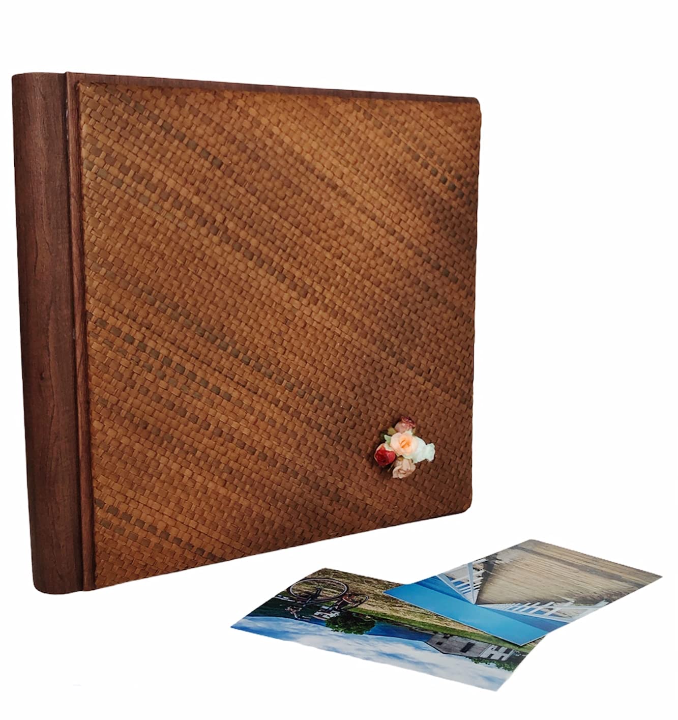 TriVin Art Álbum de fotos artesanal fabricado en Italia en imitación de piel fina y panel de canasta varios colores. (30 x 30 cm, 40 hojas de marfil) apto para cualquier evento (marrón, marrón oscuro