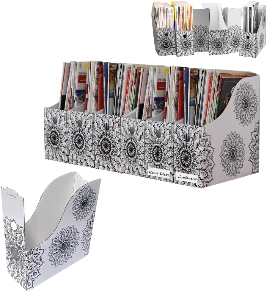 Evelots Magazine File Holder-Organizer-4" W-Mandala-with Labels 9.75" L by 4" W by 10" H.
