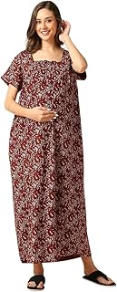 MomToBe Women's Cotton Blend Maxi Pregnancy Night Gown/A-Line Nursing Nighty with Zippers for Nursing Pre and Post Pregnan...