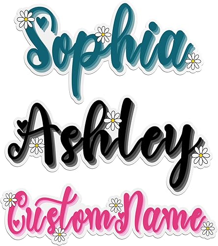 Calcomanía de vinilo con nombre de fuente retro personalizada, diseño floral, impermeable, para botella de agua, vaso, casco, laptop, automóvil,