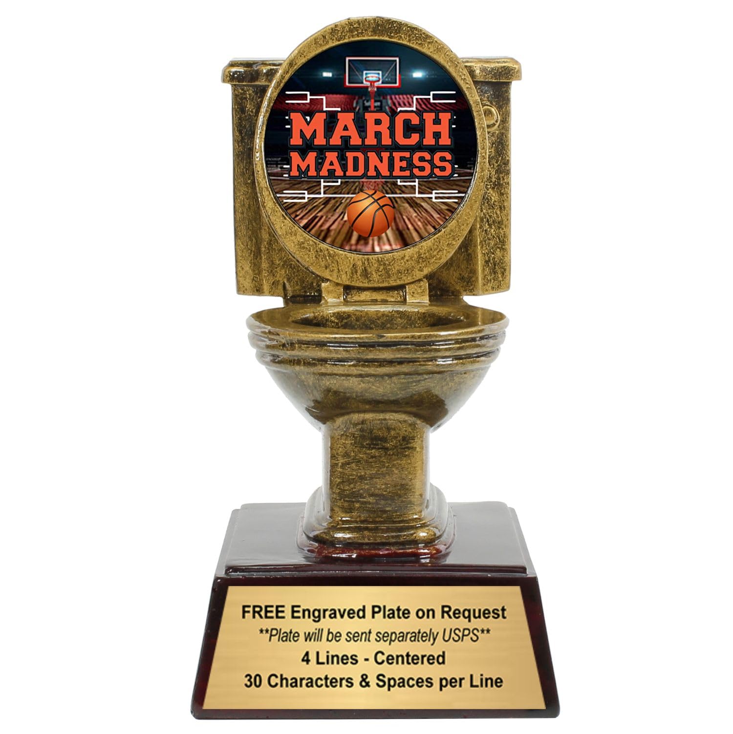 Gold Toilet Bowl Trophy - Engraved Golden Throne Award - Custom Engraved Plate Upon Request (6 Inch Tall)