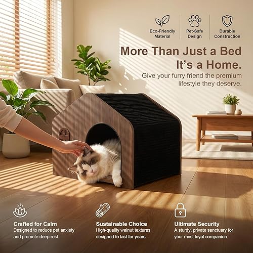 Modern Wooden Cat House Indoor — close-up of materials and construction quality