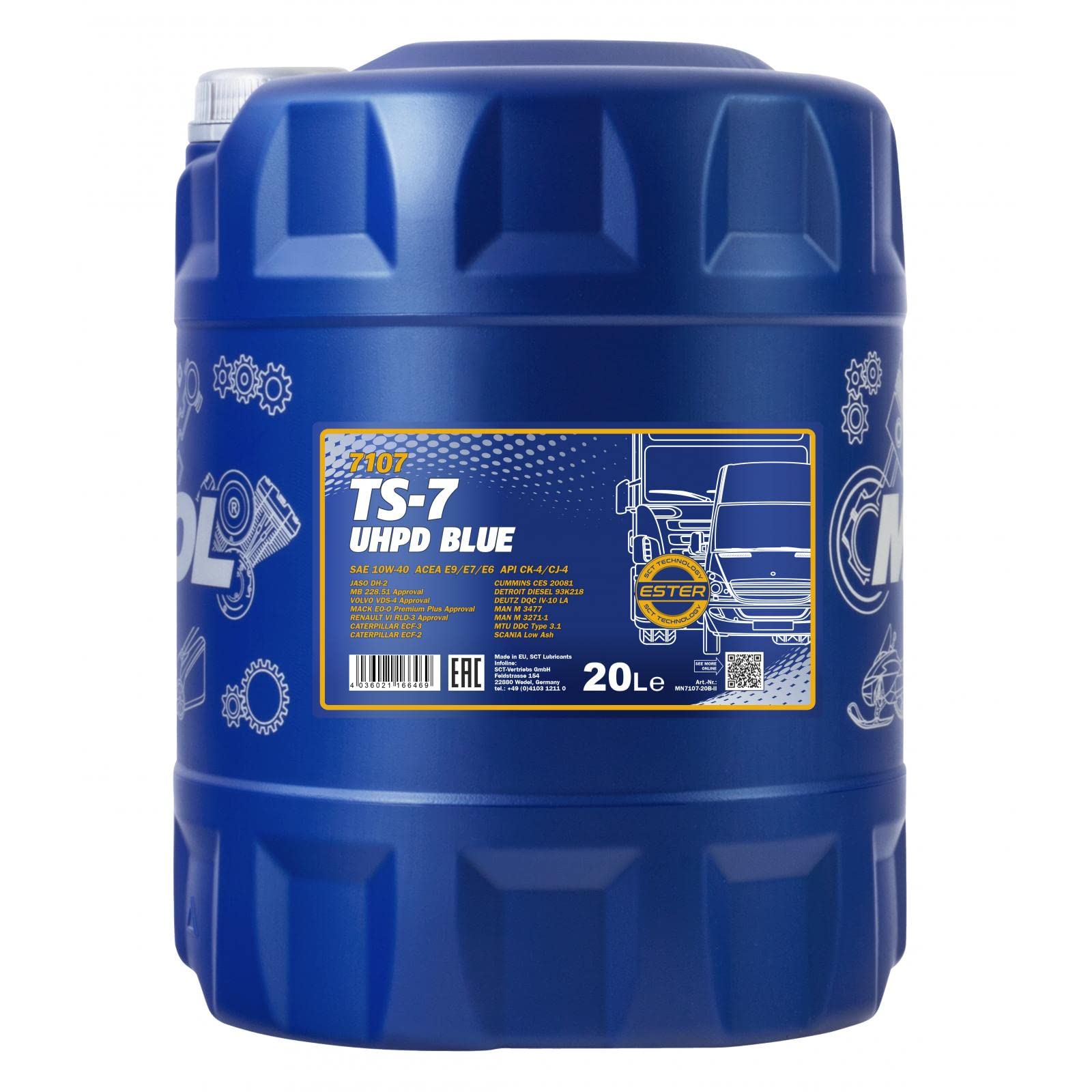 MANNOL Aceite de motor 10W-40 TS-7 ACEA E6 ACEA E9 API CJ-4 API CK-4 UHPD Blue 20L Compatible con VOLVO FMX II FH 16 FMX FH N 10