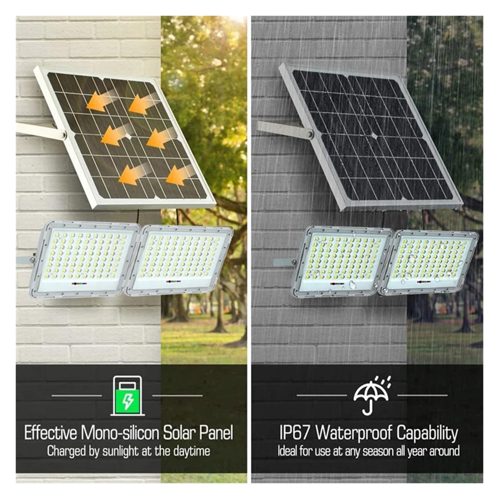 Lampa solarna zewnętrzna, 800W 2-głowicowa lampa słoneczna LED Zewnętrzna lampa reflektorowa LED Wodoodporna do ścieżki ogrodowej Ściana uliczna Słoneczny krajobraz Reflektor
